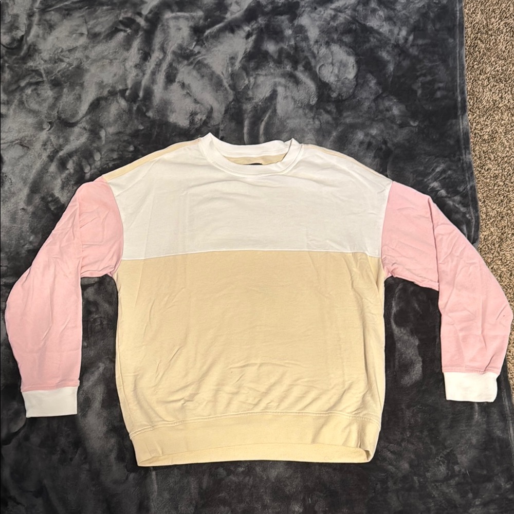 Colorblock Crewneck Sweater - Pink, Cream, and White